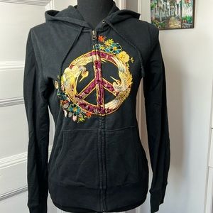 LUCKY BRAND EMBROIDERED PEACE SIGN  HOODIE‎